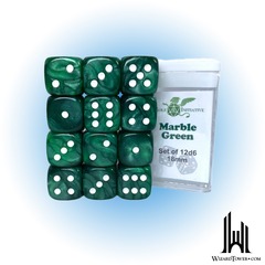 SET OF 12D6 PIPS DICE: MARBLE GREEN 18MM